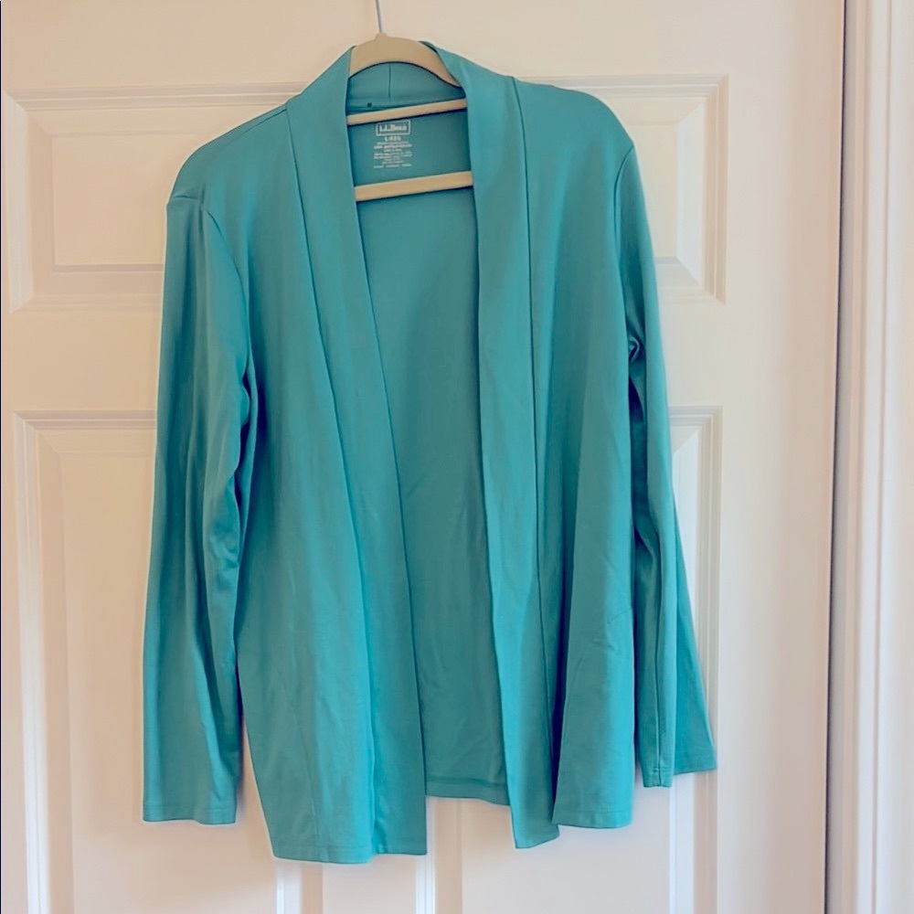 LL Bean Green Blazer Lightweight Knit Open Front, NWOT. Perfect condition